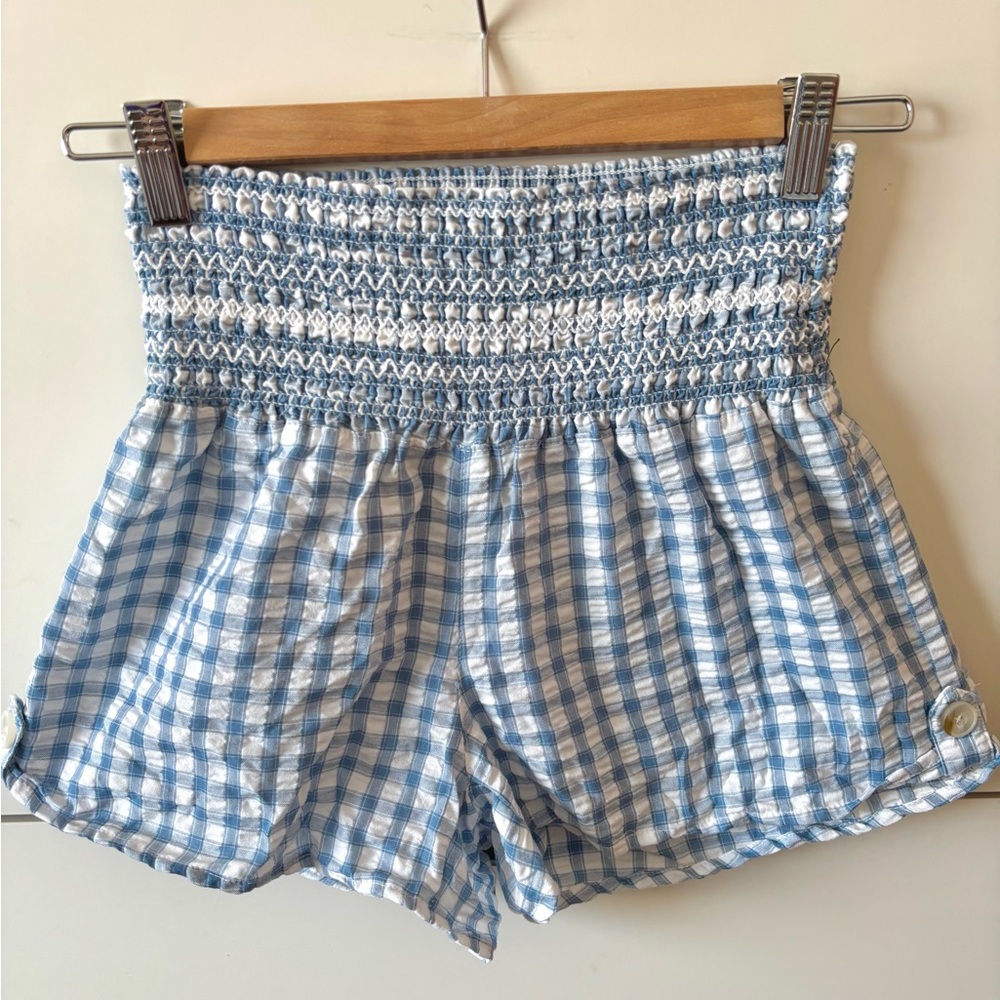 Rewash Blue and White Gingham High Waist Shorts